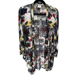 Truth + Style Cardigan Women 2X Multicolor Abstract Graphic Kimono Artsy Bold